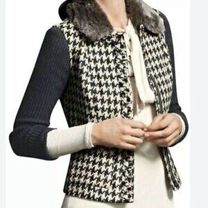 Cabi Womens Houndstooth Mixer Sweater Jacket Wool Blend Size 0 #978